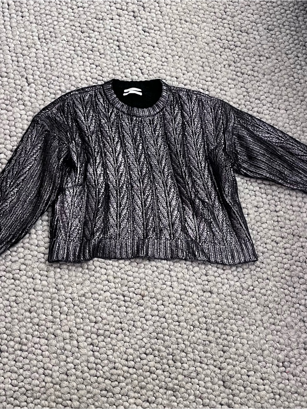 Anthropologie Metallic Finish Cable Knit Sweater size XL